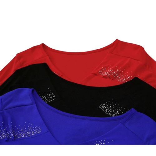 Womens Slim Rhinestone V-Neck Casual Korean Party Cocktail T-Shirt Blouse Tops - Picture 21 of 24