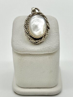 ''MAC'' Sterling Silver Mother of Pearl Pendant Native American Navajo Signed FREE