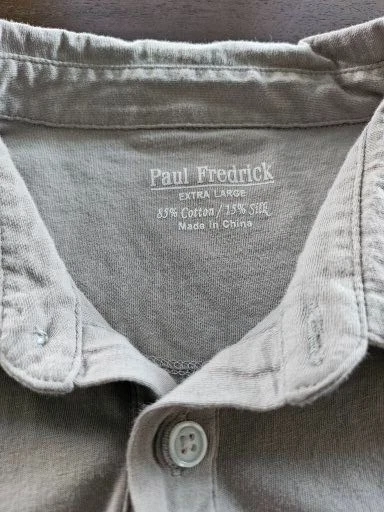 PAUL FREDRICK Silk Cotton Blend Polo 3 Button Long Sleeve Light Gray Pullover XL - Image 4 of 4