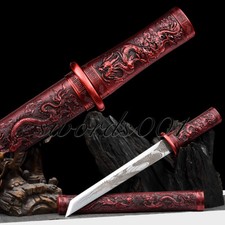 Daga de Autodefensa Dragón Fénix Mini Espada Afilada Hoja de Acero al Carbono Cuchillo Rojo