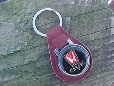 1980s HONDA CIVIC Faux Brown Leather Key Fob USA Product NOS Classic "H" Logo