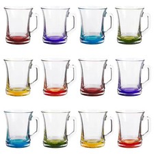 12x LAV Zen+ Coloured Base Glass Coffee Mugs Tea Latte Cappuccino Cups 225ml