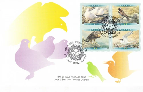 W CANADA 1886-1889a FDC BIRDS SET BLOCK FIRST DAY COVER