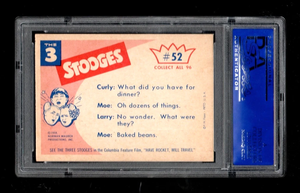 1959 Fleer Three Stooges #52 It must have been something I ate ! PSA 9 - Image 2 of 2