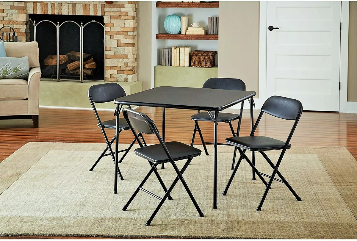 5Pcs Folding Card Table Set Black Square Vinyl Dining table set 4