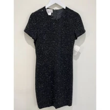 Vtg Laurence Kazar Paris New York Black beaded dress L Cocktail Old Money New
