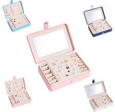 Portable Travel Jewelry Earring Storage Box Organizer Mirror Case PU Leather USA