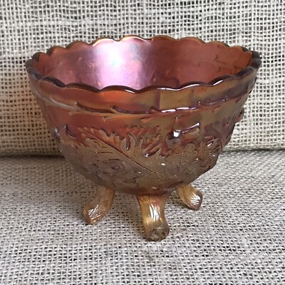 VINTAGE RINGELBLUME BERNSTEIN KARNEVAL GLAS 4 FUSS SCHALE, DISTEL DESIGN