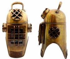 Ancien casque de plongée plongeur en laiton style morse décor nautique neuf