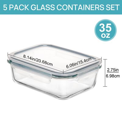 Vtopmart 5 Pack 35oz Glass Containers With Bamboo Lids