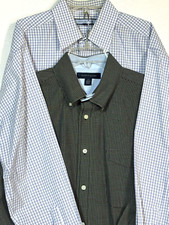 2 Tommy Hilfiger Dress Shirts L 16 34-35 Gray Check  Blue Plaid Button Pocket