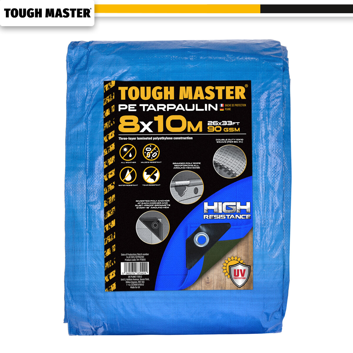 Heavy Duty Waterproof Tarp 8x10 Feet | 14 Mil Blue Winpull Tarp For Outdoor Cover, Camping, Truck, Wood, Equipment