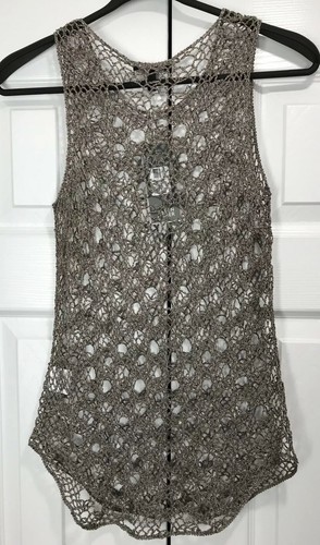 NWT $178 EILEEN FISHER JEWEL NECK LINEN BLEND CROCHET SHELL TANK TAUPE SIZE S - Picture 11 of 11