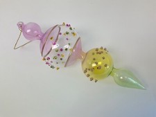 Blown Glass Finial Drop Christmas Ornament Globe Ball Jeweled Gold Ring Green