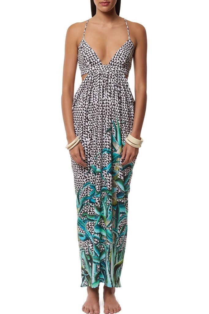 NWT $258 Sz XS Mara Hoffman Aloe Swim Cover Maxi Drape Side Dress