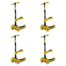 Hurtle ScootKid 3 Wheel Child Ride On Toy Scooter w/ LED Wheels, Yellow (4 Pack)