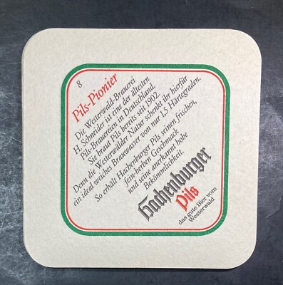 HACHENBURGER PILS 3.5 INCH SQUARE  BEER COASTER 8 PIONIER