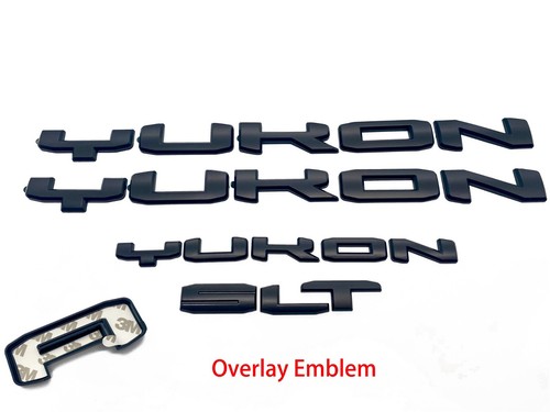 OVERLAY Matte Black Door Rear SLT Yukon Emblem Fit 2021-2024 GMC Yukon Yukon XL - Picture 2 of 7