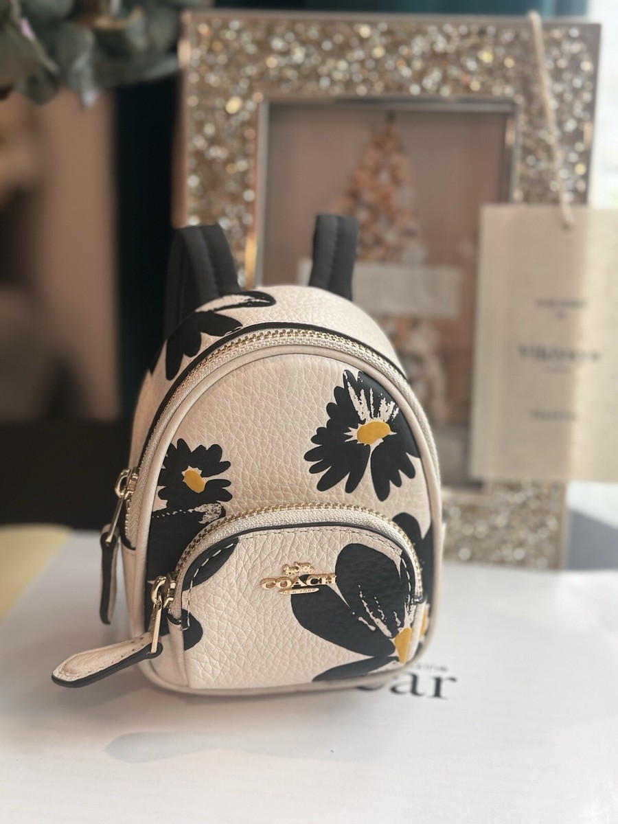 NWT COACH BLACK/WHITE LEATHER FLORAL MINI COURT BACKPACK BAG