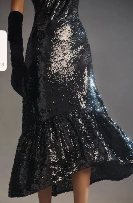 NWT Anthropologie One Shoulder Sequin Dress S $230 Black Cocktail Formal  Maxi | eBay