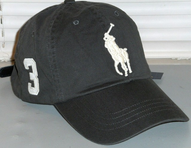 POLO RALPH LAUREN Mens Big Pony Chino Baseball Cap Hat, LEATHER STRAP, Gray Grey | eBay