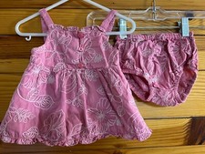 Janie and Jack Island Summer Embroidered Leaf Dress Girls Pink Size 6-12 Months