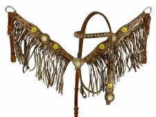 Hand Painted Floral Accents Browband Headstall  Fringe Breast Collar Reins NEW