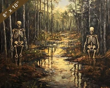Skeletons near eerie bog oil painting 8x10 Print