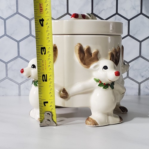 Fitz and Floyd Christmas Reindeer Ceramic Candle Holders and Trinket Box Set - Picture 19 of 21
