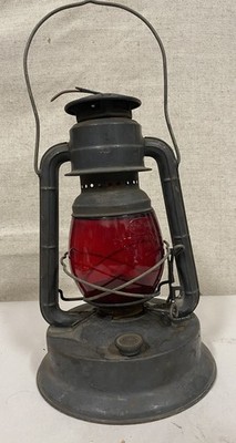 Antique c.1915 Dietz Little Wizard Syracuse New York Lantern Red Globe Modded