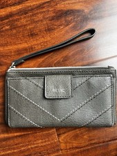 Relic by Fossil Gray Faux Leather Wristlet Wallet Logo Zipper Pockets Card Slots