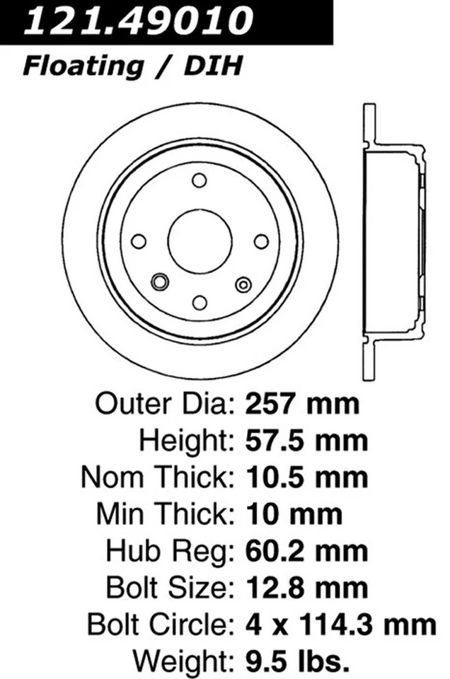Rotor de freno estándar Centric Parts 121.49010 C-Tek para 04-10 Forenza Optra Reno Foto 3 de 4