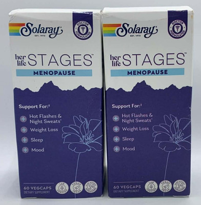 2PK Solaray Her Life Stages Menopause ~ 60 Vegcaps Each ~ EXP 8/26 ~ FAST SHIP