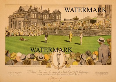 1827 Currier Ives Golf Bobby Jones wins the British Open Putt 24x32 REPRODUCTION