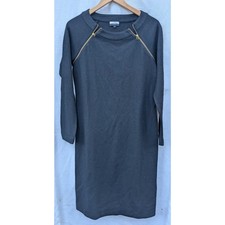 Jaeger London Womens Wool Shift Dress Sz M LBD Little Black Dress Gold Zipper