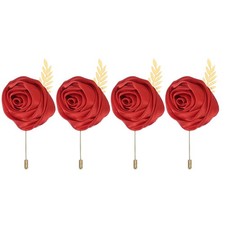 4 Pcs Groom Boutonnieres Rose Boutonnieres Pins, Red 4.7"x2" 