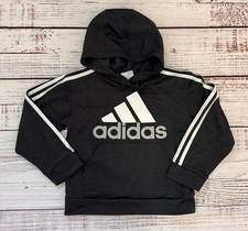 Adidas Toddler Boys 5T Black Logo Hooded Long Sleeve Three Stripe Sweatshirt