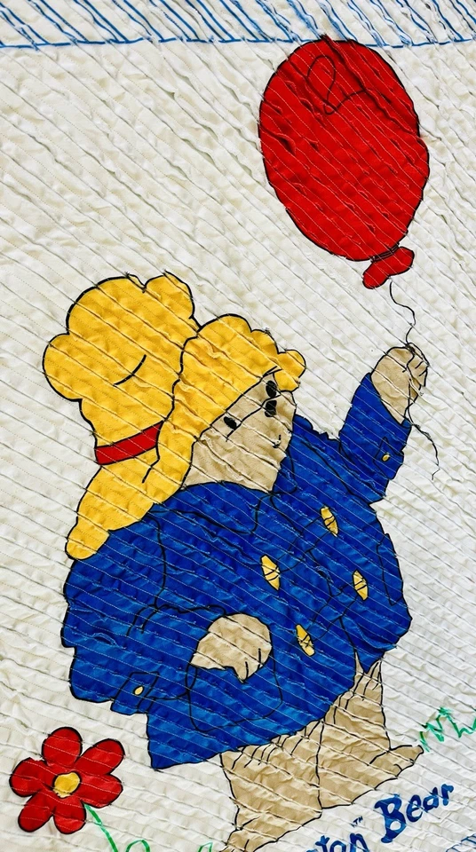 Edredón edredón de cuna de oso Paddington vintage manta bebé globo años 90 - RARO Foto 2 de 4