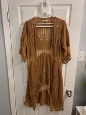 Brown Lace Boho Festival Long Kimono Duster Rebelion Sz L