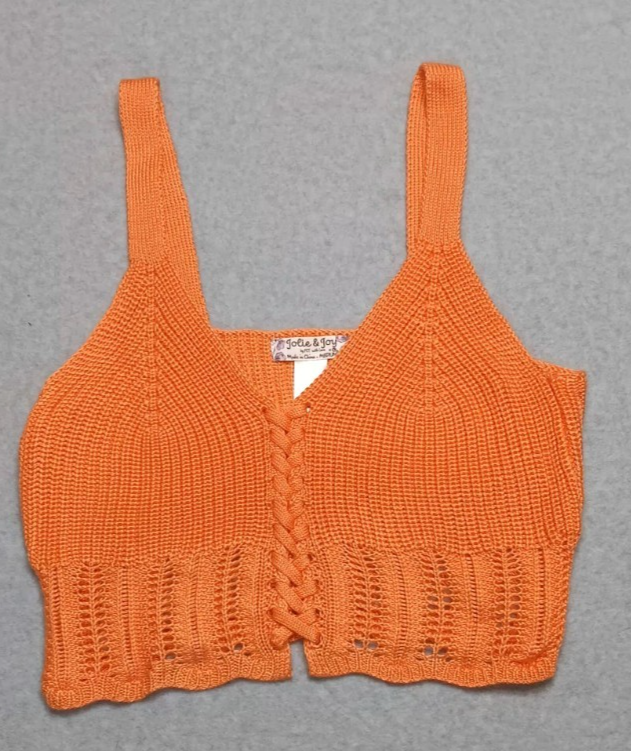 Jolie & Joy Knitted Cropped Top Womens Size Medium Light Orange Crochet