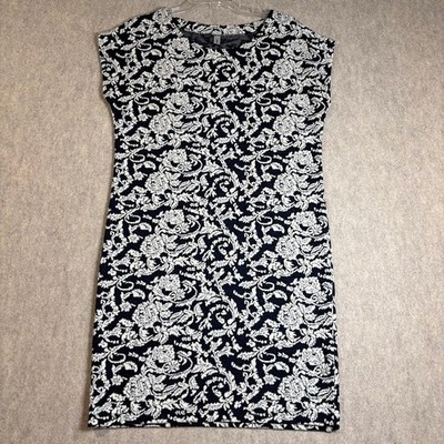 Soyaconcept Dress Wmns Medium Blue White Cotton Blend Floral Knit Shift Classic