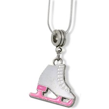 Pink and White Ice Skate Charm Snake Chain Necklace