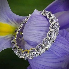 2CT Round-Cut Moissanite Full Eternity Wedding Band Ring 14K White Gold Plated