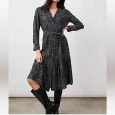 RAILS Beatrice Midi Dress Charcoal Abstract Animal Print Size Small Gray