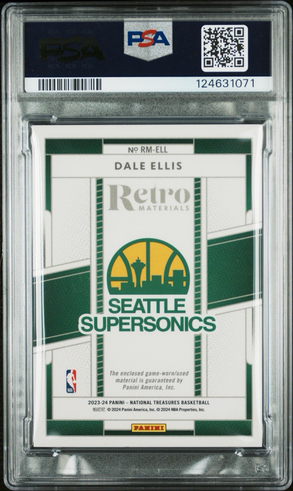 2023 Panini National Treasures Retro Materials Dale Ellis #RM-ELL /49 PSA 7 view 2