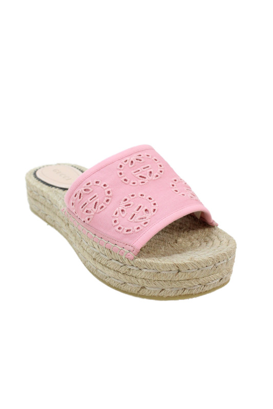 Gucci Womens Damits Logo GG Espadrille Slide Platform Sandals Pink Size 5
