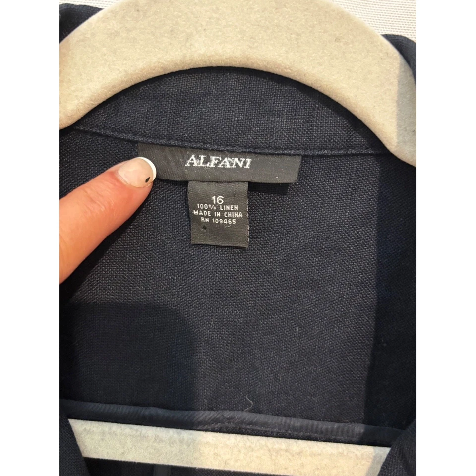 Chaqueta Blazer AlfanI Mujer Azul Marino Lino Botón Plus Talla 16 Cápsula Dinero Antiguo Foto 3 de 4