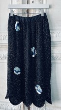 Vintage Glam Black Silk Sequin Bead Embroidered Gorgeous Pencil Skirt XS-S