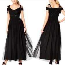 Adrianna Papell Gown with Bow Straps Beaded Bodice 2296