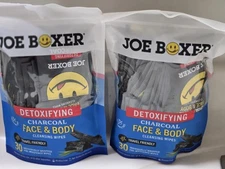 2  Qty New Joe Boxer Detoxifying Charcoal Face & Body Cleansing Wipes 30 Ct Each